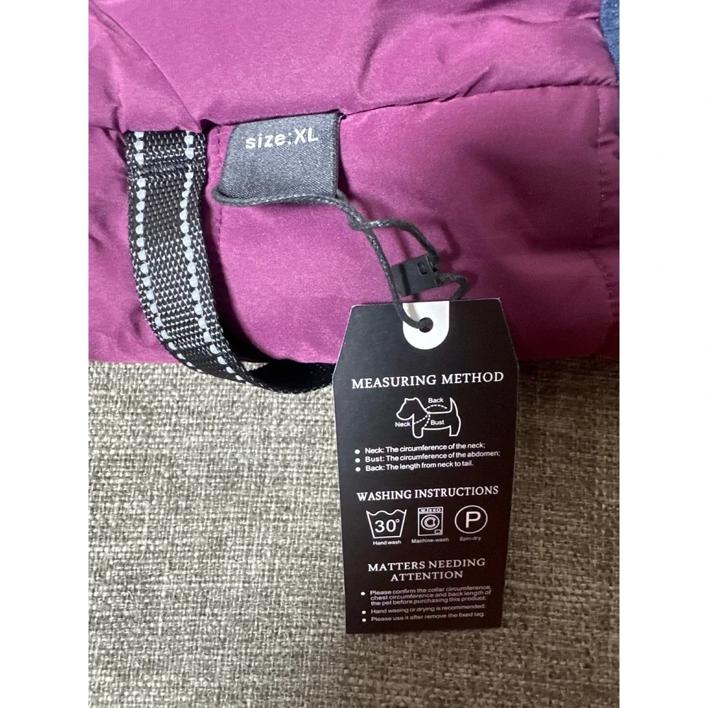 Gyuzh Purple Dog Winter Jacket Fleece Lined Reflective Harness Vest XL